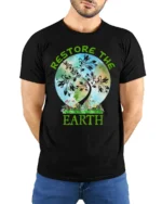 Restore The Earth T-Shirt Nature Graphic Eco Friendly - model wearing black shirt, hands behind back