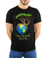 Save The Earth Plant A Tree T-Shirt Eco Nature Graphic - model wearing black shirt, hands behind back