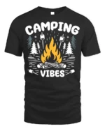 Camping Vibes T-Shirt Bonfire Marshmallow Forest - black t-shirt on white background