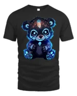 Cyber Glow Panda T-Shirt Cute Futuristic Neon Bear - black t-shirt on white background