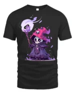 Skeleton Wizard T-Shirt Cute Dark Mage Skull Graphic - black t-shirt on white background