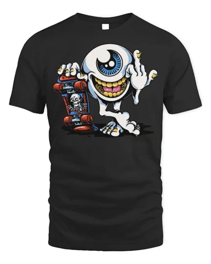 Skater Eyeball T-Shirt Edgy Punk Monster Graphic - black t-shirt on white background