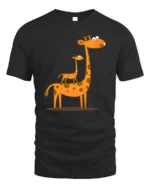 Cute Giraffe Family T-Shirt Funny Cartoon Animal - black t-shirt on white background