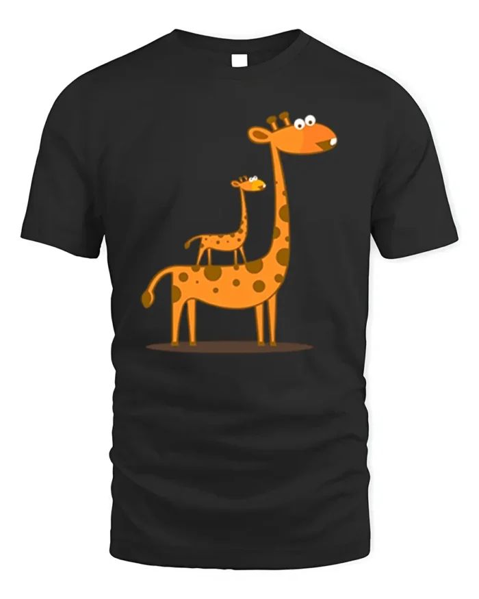 Cute Giraffe Family T-Shirt Funny Cartoon Animal - black t-shirt on white background