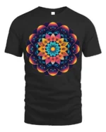 Geometric Mandala T-Shirt Colorful Sacred Flower - black t-shirt on white background