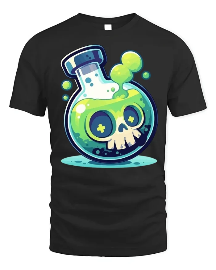 Toxic Skull Potion T-Shirt Fun Cartoon Science Lab - black t-shirt on white background
