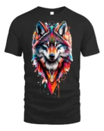 Tribal Wolf T-Shirt Vibrant Spirit Animal Graphic - black t-shirt on white background