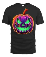 Neon Jack-O’-Lantern T-Shirt Scary Halloween Pumpkin - black t-shirt on white background