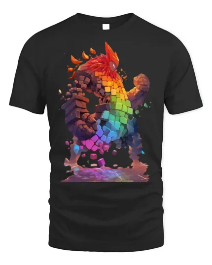 Pixel Golem T-Shirt Rainbow Elemental Fantasy Art - black t-shirt on white background