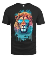 Cool Lion T-Shirt Tropical Sunglasses Animal Graphic - black t-shirt on white background