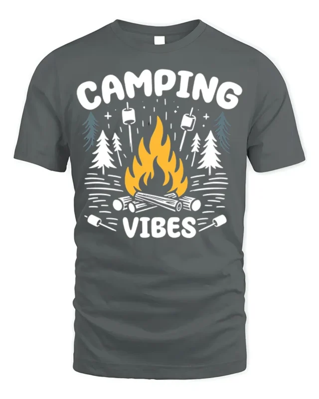 Camping Vibes T-Shirt Bonfire Marshmallow Forest - gray t-shirt on white background