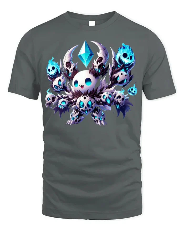 Chibi Skull Mage T-Shirt Cute Dark Fantasy Gaming - gray t-shirt on white background
