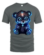 Cyber Glow Panda T-Shirt Cute Futuristic Neon Bear - gray t-shirt on white background