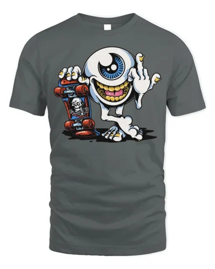 Skater Eyeball T-Shirt Edgy Punk Monster Graphic - gray t-shirt on white background