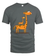 Cute Giraffe Family T-Shirt Funny Cartoon Animal - gray t-shirt on white background