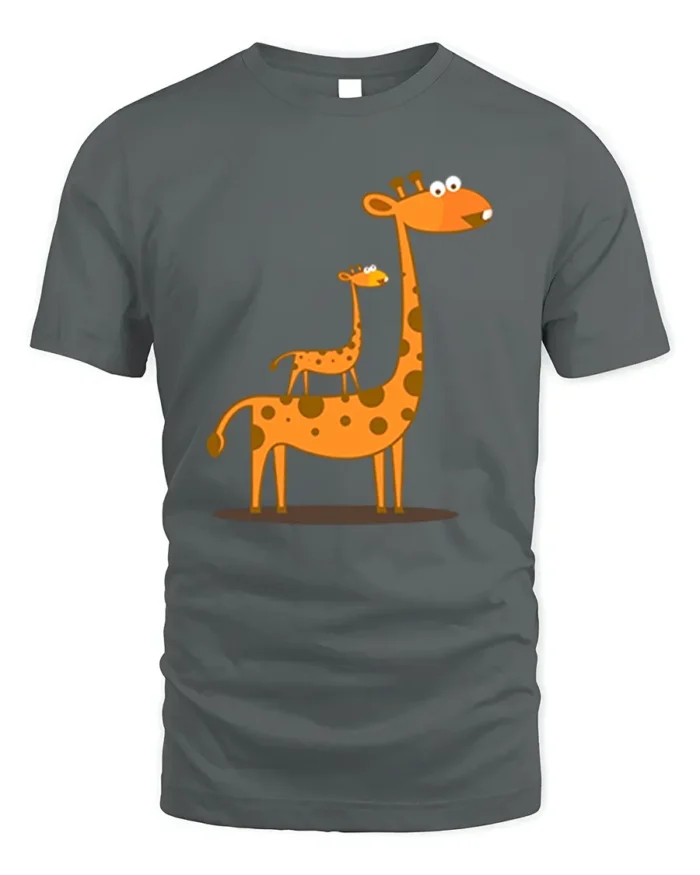Cute Giraffe Family T-Shirt Funny Cartoon Animal - gray t-shirt on white background