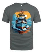 Sunset Boat Adventure T-Shirt Nautical Ocean Graphic - gray t-shirt on white background