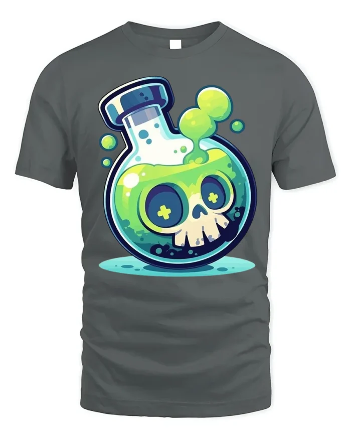 Toxic Skull Potion T-Shirt Fun Cartoon Science Lab - gray t-shirt on white background