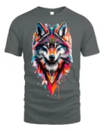 Tribal Wolf T-Shirt Vibrant Spirit Animal Graphic - gray t-shirt on white background