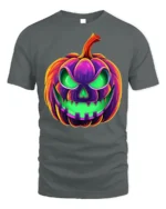 Neon Jack-O’-Lantern T-Shirt Scary Halloween Pumpkin - gray t-shirt on white background