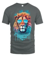 Cool Lion T-Shirt Tropical Sunglasses Animal Graphic - gray t-shirt on white background