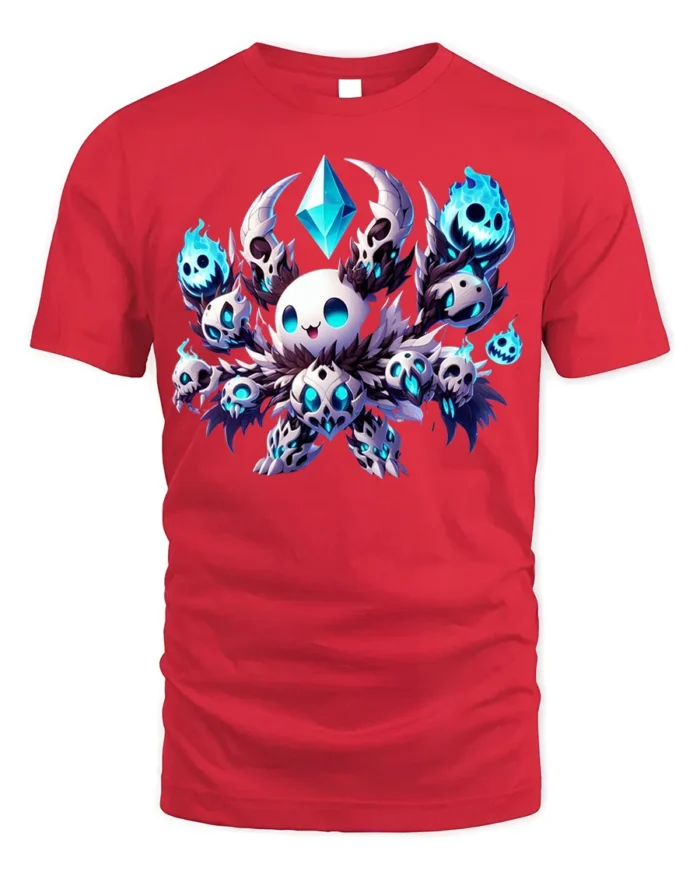 Chibi Skull Mage T-Shirt Cute Dark Fantasy Gaming - red t-shirt on white background