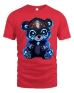 Cyber Glow Panda T-Shirt Cute Futuristic Neon Bear - red t-shirt on white background