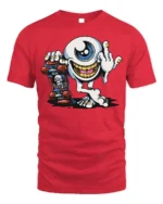 Skater Eyeball T-Shirt Edgy Punk Monster Graphic - red t-shirt on white background