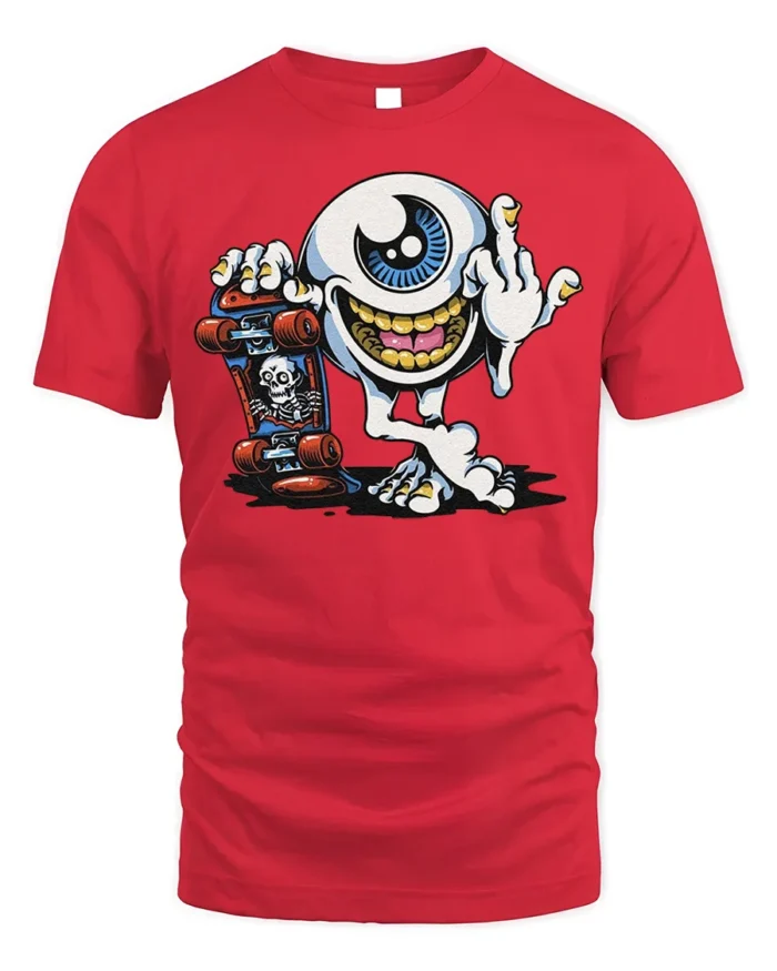 Skater Eyeball T-Shirt Edgy Punk Monster Graphic - red t-shirt on white background