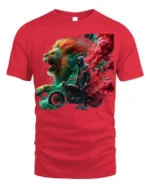 Lions and Smoke Rider T-Shirt Bold Biker Street Art - red t-shirt on white background
