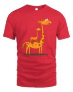 Cute Giraffe Family T-Shirt Funny Cartoon Animal - red t-shirt on white background