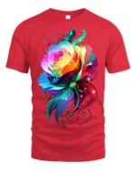 Rainbow Rose Butterfly T-Shirt Colorful Fantasy Art - red t-shirt on white background