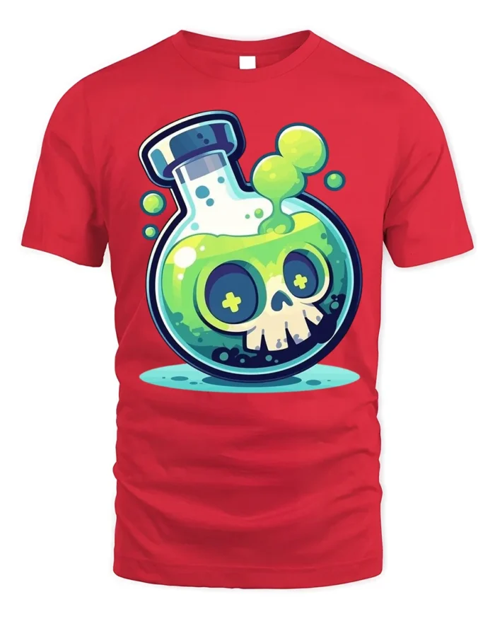 Toxic Skull Potion T-Shirt Fun Cartoon Science Lab - red t-shirt on white background