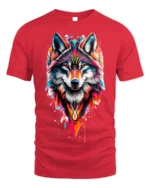 Tribal Wolf T-Shirt Vibrant Spirit Animal Graphic - red t-shirt on white background