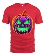 Neon Jack-O’-Lantern T-Shirt Scary Halloween Pumpkin - red t-shirt on white background