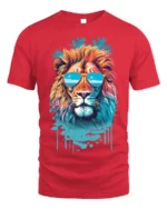 Cool Lion T-Shirt Tropical Sunglasses Animal Graphic - red t-shirt on white background