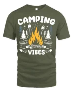 Camping Vibes T-Shirt Bonfire Marshmallow Forest - military green t-shirt on white background