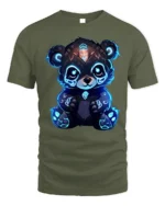 Cyber Glow Panda T-Shirt Cute Futuristic Neon Bear - military green t-shirt on white background