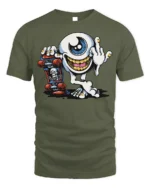 Skater Eyeball T-Shirt Edgy Punk Monster Graphic - military green t-shirt on white background