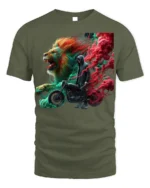 Lions and Smoke Rider T-Shirt Bold Biker Street Art - military green t-shirt on white background