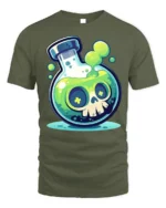 Toxic Skull Potion T-Shirt Fun Cartoon Science Lab - military green t-shirt on white background