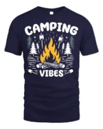 Camping Vibes T-Shirt Bonfire Marshmallow Forest - navy t-shirt on white background