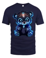 Cyber Glow Panda T-Shirt Cute Futuristic Neon Bear - navy t-shirt on white background