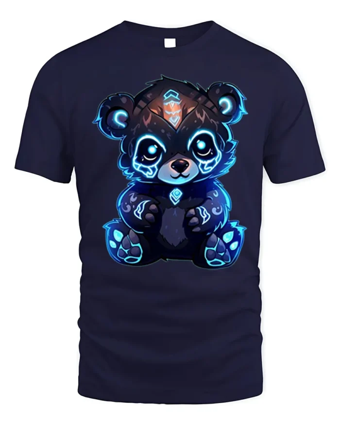 Cyber Glow Panda T-Shirt Cute Futuristic Neon Bear - navy t-shirt on white background
