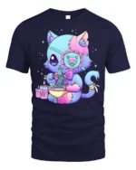 Pastel Goth Cat T-Shirt Cute Kawaii Ramen Anime - navy t-shirt on white background