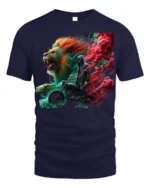 Lions and Smoke Rider T-Shirt Bold Biker Street Art - navy t-shirt on white background