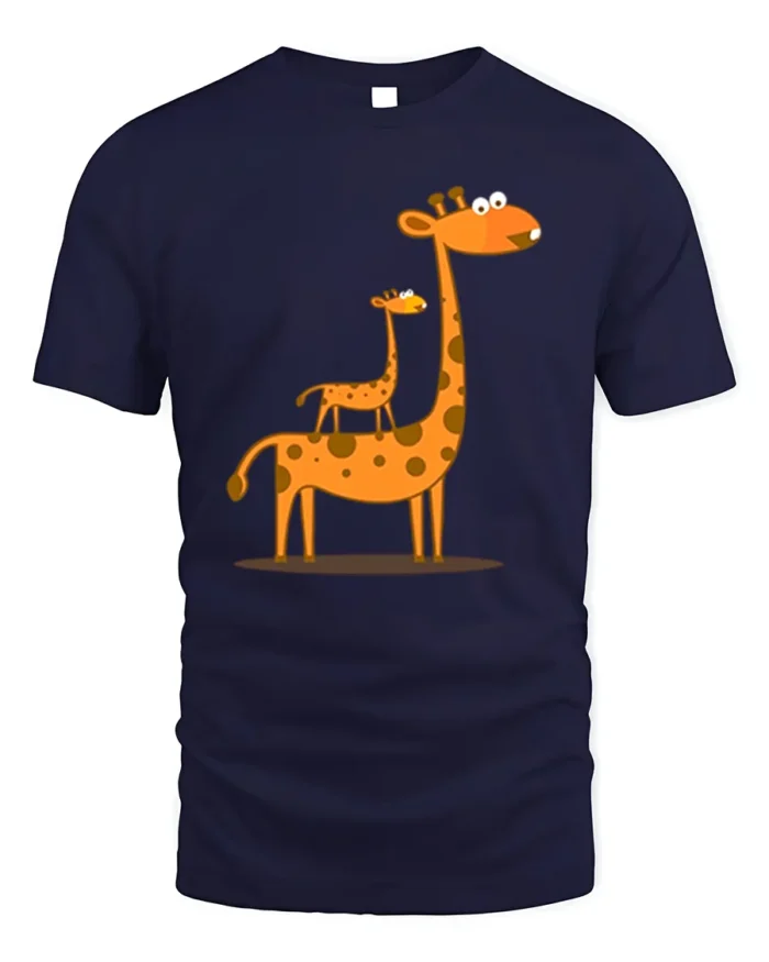 Cute Giraffe Family T-Shirt Funny Cartoon Animal - navy t-shirt on white background