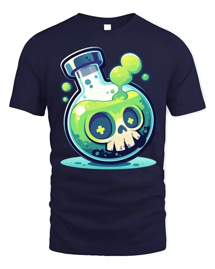 Toxic Skull Potion T-Shirt Fun Cartoon Science Lab - navy t-shirt on white background