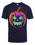 Neon Jack-O’-Lantern T-Shirt Scary Halloween Pumpkin - navy t-shirt on white background