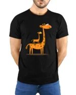 Cute Giraffe Family T-Shirt Funny Cartoon Animal - model wearing black shirt, hands behind back